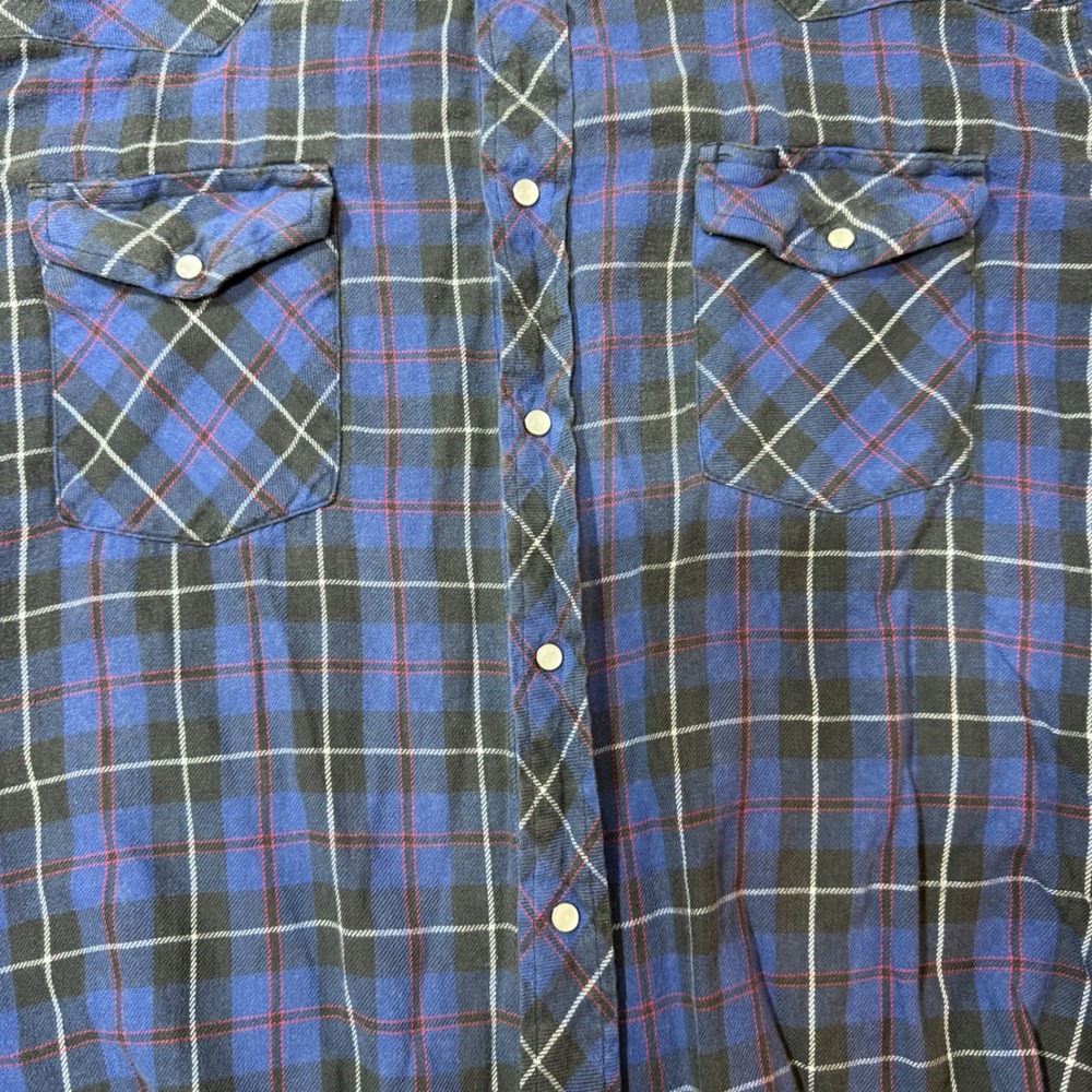 Wrangler Western Shirts Plaid Blue Long Sleeve Snap Button Pearl Snap Mens XL - Picture 6 of 11